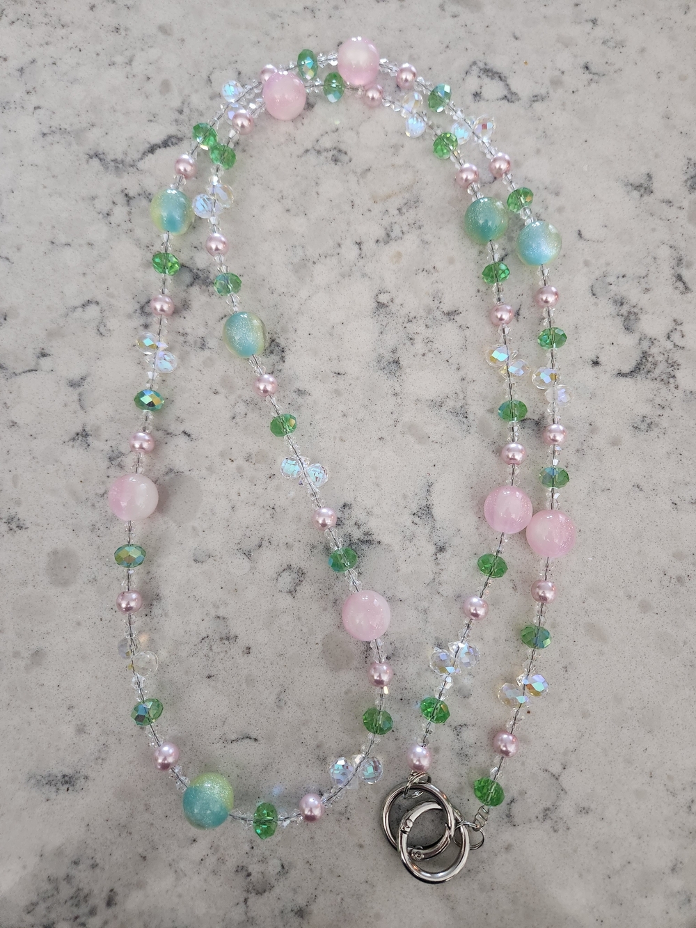Pink and Green Beaded Phone Chain